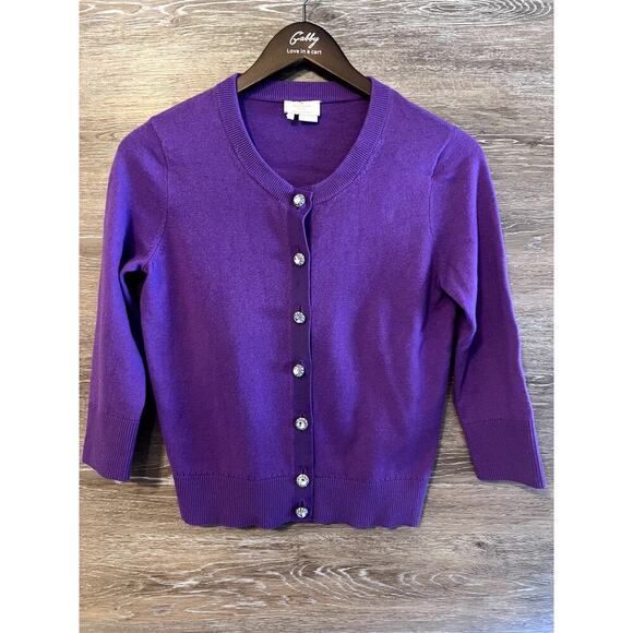 Kate Spade New York Sweaters - Kate Spade Cardigan Women Size Small Wool Cashmere Purple Jewels Button Preppy